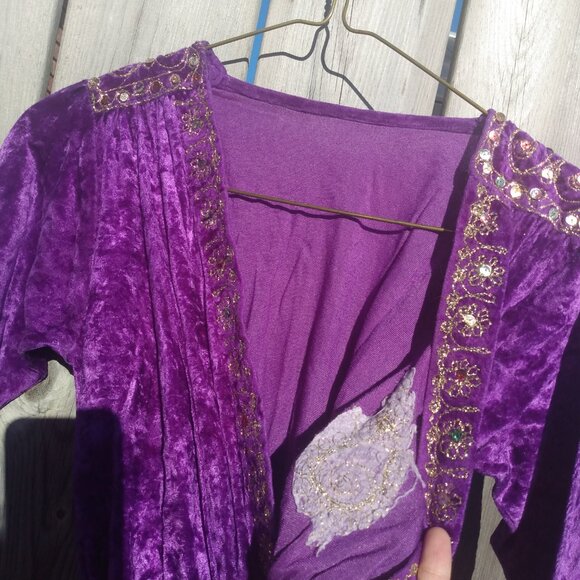Vintage Children's Jumpsuit Crushed Velour Purple Bohemian Dance Costume AS IS - Picture 7 of 12